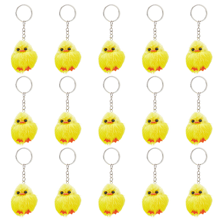 Arricraft Cute Water Mink Mini Fur Chicken Pendant Bag Keychain, with Iron Findings, Yellow, 12cm