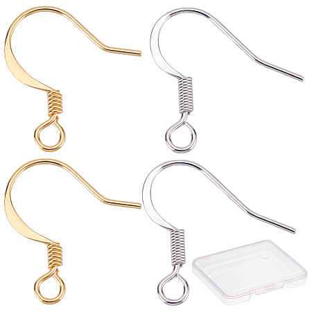 CREATCABIN 200Pcs 2 Colors Brass Earring Hooks, with Horizontal Loop, Long-Lasting Plated, Mixed Color, 16.7~17x16x0.7mm, Hole: 2~2.2mm, Pin: 0.6~0.7mm