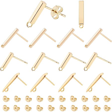 SUPERFINDINGS 12 Pairs 18K Gold Plated Brass Stud Earring Findings Including 4 Pairs Teardrop Stud Earring Findings 4 Pairs Earring Strip 4 Pairs Earring Bar 24Pcs Ear Nuts for Earring Making DIY