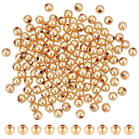 NBEADS 300 Pcs 4mm Gold Plated Beads, Real 18K Gold Plated Solid Brass Beads Round Smooth Spacer Beads Gold Metal Beads for Bracelet Necklace Earring Jewelry Making, 1.2mm Hole