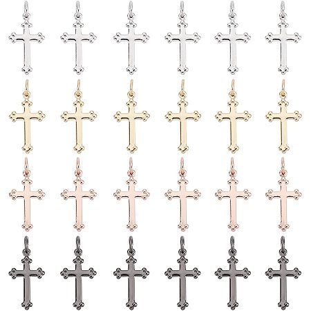 PandaHall Elite 4 Color Cross Charms, 24pcs Cross Necklace Pendants Gold Plated Charms Brass Pendants for Earring Bracelet Choker Making DIY Crafts Party Favors