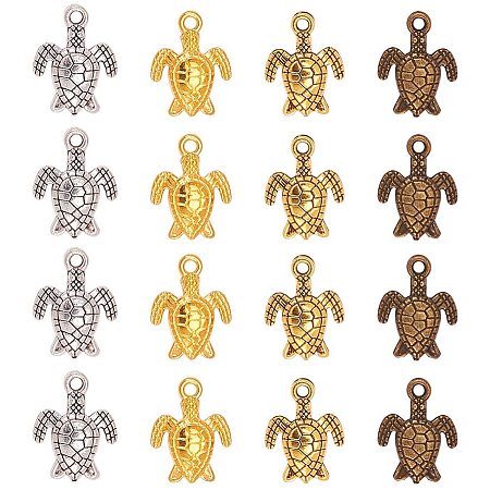Arricraft Tortoise Turtle Charms Pendant, 120pcs 4 Color Animal Turtle Sea Charms Pendant Tibetan Alloy Beads Charms for Earring Necklace Bracelet Jewelry Making