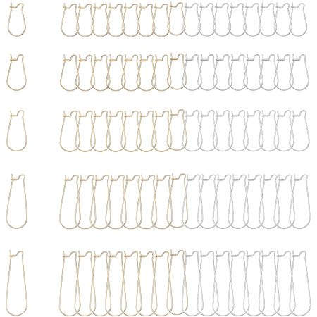 UNICRAFTALE About 60 Pieces 5 Sizes 20/22/25/33/39mm Hypoallergenic Ear Wires Stainless Steel Hoop Earrings Kidney Earwire Golden & Stainless Steel Color Earring Hooks for DIY Jewelry Making