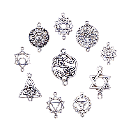 Tibetan Style Alloy Links, Mixed Shapes, Antique Silver, Containers: 7.4x7.2x1.7cm; 80pcs/box