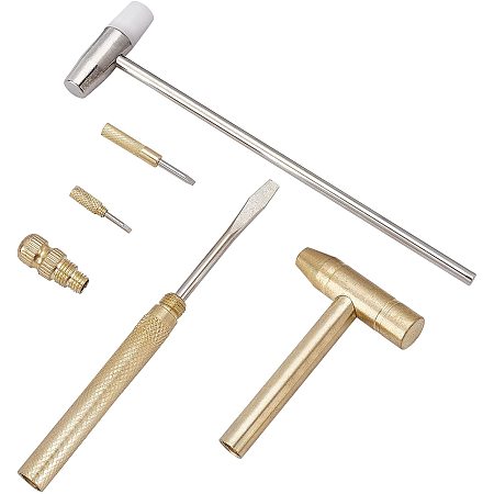 NBEADS 6 in 1 Mini Multifunction Copper Hammer×1 and Common Iron Hammer×1, Tiny Craft Hammer Screwdriver Hand Tool and Double Face Jewelry Mallet Hammers for Jewelry Watch Repair Eating Walnut