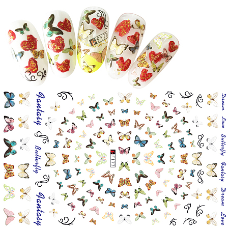 Honeyhandy Nail Art Stickers, Self-adhesive, For Nail Tips Decorations, Butterfly, Colorful, 123x80mm