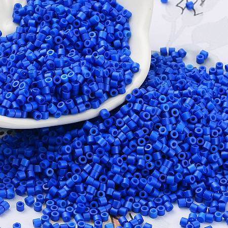 Baking Paint Glass Seed Beads, Cylinder, Blue, 2x1.5mm, Hole: 1mm, about 5599pcs/50g