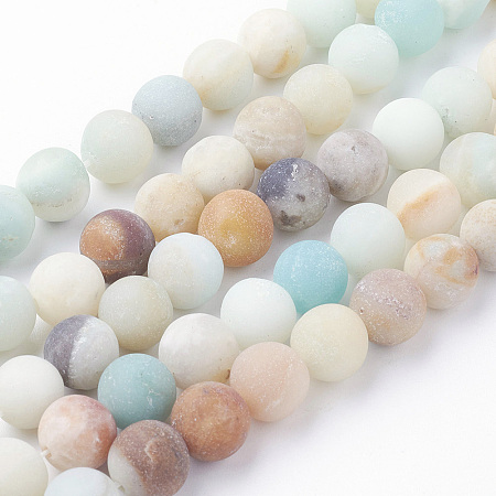 Arricraft Natural Amazonite Bead Strands, Round, Frosted, 8~8.5mm, Hole: 1.5mm, about 45~47pcs/strand, 14.9 inches(38cm)