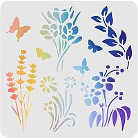 FINGERINSPIRE Floral Stencils Decoration Template 11.8x11.8 inch Plastic Butterflies Drawing Painting Stencils Square Reusable Flowers Stencils for Painting on Wood, Floor, Wall and Fabric