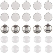 ARRICRAFT DIY Pendant Making Kits,include Brass Flat Round Pendant Cabochon Settings, Plain Edge Bezel Cups and Dome Transparent Glass Cabochons, Platinum, Setting: 23x20x2mm, Hole: 1.5mm, 30pcs/box