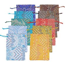 NBEADS 10 Pcs 10 Colors Chinese Style Drawstring Bags, Brocade Jewelry Pouch Fabric Gift Wrapping Blessing Bags with Wave Pattern for Wedding Party Candy Gift Jewelry, 7.09×5.12 Inch