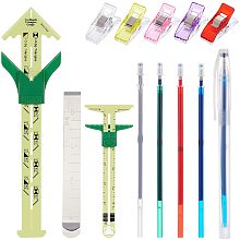 PandaHall Sewing Tool Kit, with 10 pcsPlastic Wonder Clips, 2pcs Sliding Gauge Measuring Sewing Ruler Tool, 4pcs Marker Pen Refills and 2pcs Stainless Steel Hemming Clips