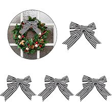 GLOBLELAND 4Pcs Black and White Stripes Linen Bowknot with Twist Tie Handmade Stripe Bow Christmas Farmhouse Decorations Bow for Wreaths Tree Wrapping Outdoor Decorations