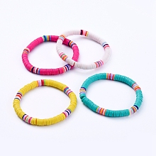 Honeyhandy Handmade Polymer Clay Heishi Beads Stretch Bracelets, Mixed Color, 2-1/8 inch(5.3cm)