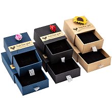 BENECREAT 6 Packs 3 Colors Kraft Cardboard Paper Box Drawer Box (Brown, Blue, Black) with Paper Flower and Stickers for Jewelry Gift Packing and Wrapping