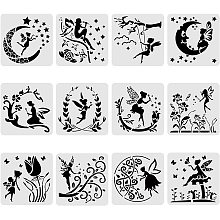 BENECREAT 12PCS Plastic Drawing Templates 12x12 Inches Angel & Fairy Pattern Painting Template Stencil for Scrabooking Card Making, DIY Wall Floor Decoration