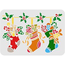 FINGERINSPIRE Christmas Sock Stencil 11.7x8.3inch Christmas Stocking Stencil Holly Stencil Christmas Decoration Stencils for Painting on Wood, Canvas, Paper, Floor, Wall and Tile