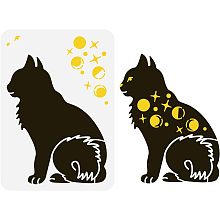 FINGERINSPIRE Moon Phase Cat Painting Stencil 11.7x8.3 inch Reusable Cat Silhouette Stencil Decorative Moon Stars Craft Stencil for Painting on Wall Wood Furniture DIY Home Decoration