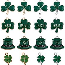 SUNNYCLUE 1 Box 40Pcs 8 Style Four Leaf Clover Charm St. Patrick's Day Enamel Lucky 4 Leaf Clover Charms Hat Irish Shamrock Green Charms for Jewelry Making Charms Good Luck Earrings Craft Supplies