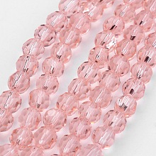 Honeyhandy Transparent Glass Bead Strands, Imitate Austrian Crystal, Faceted, Round, Pink, 4mm, Hole: 1mm, about 96~100pcs/strand, 14~14.5 inch