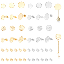 CHGCRAFT 24Pcs 12 Style 304 & 201 Stainless Steel Stud Earring Findings, with 304 Stainless Steel Pins and Earring Backs, Flat Round, Golden & Stainless Steel Color, 8~12mm, Hole: 1~1.6mm, Pin: 0.8mm, 2Pcs/style