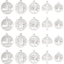 DICOSMETIC 20Pcs 5 Style Stainless Steel Tree of Life Charms Round Hollow Ring with Tree Open Back Bezel Charms for Earrings Necklace Bracelet Jewelry Making 1.6mm Hole