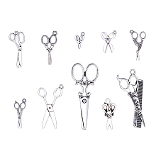 Tibetan Style Alloy Pendants, Scissor, Antique Silver, 7.4x7.2x1.7cm; 50pcs/box