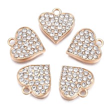 Honeyhandy Alloy Enamel Pendants, with Rhinestone, Cadmium Free & Nickel Free & Lead Free, Light Gold, Heart, Crystal, 16x15x3mm, Hole: 2mm