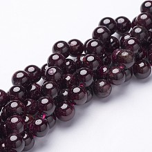 Honeyhandy Gemstone Beads Strands, Red Garnet, Grade B, Round, Dark Red, about 9mm in diameter, hole: 0.8mm, about 46 pcs/strand, 16 inch