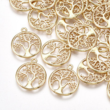 Honeyhandy Brass Pendants, Flat Round with Tree of Life, Real 18K Gold Plated, 18x15x1.5mm, Hole: 1.2mm