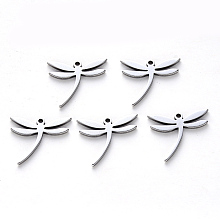 Honeyhandy 304 Stainless Steel Pendants, Laser Cut, Dragonfly, Stainless Steel Color, 15x16.5x1mm, Hole: 1.2mm