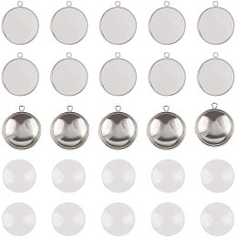 ARRICRAFT DIY Pendant Making Kits,include Brass Flat Round Pendant Cabochon Settings, Plain Edge Bezel Cups and Dome Transparent Glass Cabochons, Platinum, Setting: 23x20x2mm, Hole: 1.5mm, 30pcs/box