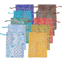 NBEADS 10 Pcs 10 Colors Chinese Style Drawstring Bags, Brocade Jewelry Pouch Fabric Gift Wrapping Blessing Bags with Wave Pattern for Wedding Party Candy Gift Jewelry, 7.09×5.12 Inch