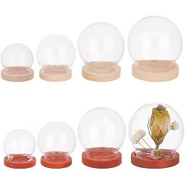 PandaHall Elite 8 Sets Glass Display Dome Cloche, 4 Sizes Glass Bell Jar with Base 2 Colors Glass Dome Decorative Jars Display Case for Flower Plants Succulents Storage Home Christmas Party Favor