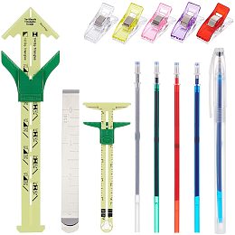 PandaHall Sewing Tool Kit, with 10 pcsPlastic Wonder Clips, 2pcs Sliding Gauge Measuring Sewing Ruler Tool, 4pcs Marker Pen Refills and 2pcs Stainless Steel Hemming Clips