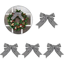 GLOBLELAND 4Pcs Black and White Stripes Linen Bowknot with Twist Tie Handmade Stripe Bow Christmas Farmhouse Decorations Bow for Wreaths Tree Wrapping Outdoor Decorations