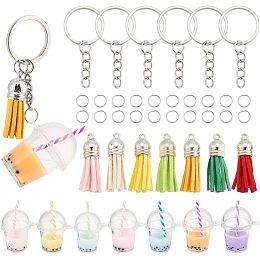 OLYCRAFT 7 Sets Milk Tea Charms Milk Tea Keychain Making Kit Faux Suede Tassel Keychain Making Kit Miniature Cup Pendant Charms Mixed Color Bubble Tea Charms for Key Chains DIY Jewelry Making