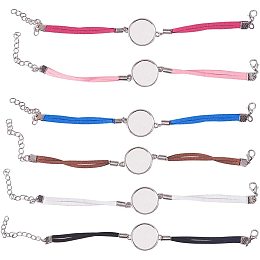 Arricraft 6 pcs 1-Layer Suede Bracelet Blank Base Bezel Setting with 6 pcs 20mm Clear Round Glass Tiles Dome Cabochons for DIY Bracelet Jewelry Craft Making, 6 Colors