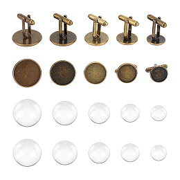 Unicraftale DIY Blank Dome Alloy Cufflinks Making Kit, Antique Bronze, 18.5~19x14~20mm