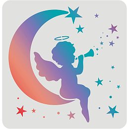 FINGERINSPIRE Angel Moon Stars Drawing Painting Stencils Templates (11.8x11.8inch) Plastic Angel Stencils Decoration Square Moon Stencils for Painting on Wood, Floor, Wall and Fabric