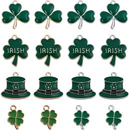 SUNNYCLUE 1 Box 40Pcs 8 Style Four Leaf Clover Charm St. Patrick's Day Enamel Lucky 4 Leaf Clover Charms Hat Irish Shamrock Green Charms for Jewelry Making Charms Good Luck Earrings Craft Supplies