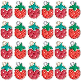 SUNNYCLUE 1 Box 60Pcs Red Strawberry Charms Bulk Strawberries Enamel Charms Alloy Metal Mini Cute Gold Silver Sweet Fruit Charm for Jwelery Making Charms Women DIY Necklaces Earrings Bracelets Craft