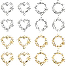 Arricraft 16 Pcs 4 Style Connector Charm Pendant, Ring & Heart Shape Rhinestone Connector Links Alloy Crystal Links with Imitation Pearl for Craft DIY Necklace Bracelet Earrings Making