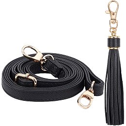 PandaHall Elite 53 Inch Black Adjustable Leather Replacement Strap Handles Purses Straps Handbags Shoulder Bag Strap with Golden Swivel Lobster Buckles and Tassel Pendants, Black