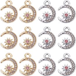 SUNNYCLUE 1 Box 50pcs Alloy Star and Crescent Moon Diamand Charms Golden Sliver Rhinestone Celestial Moon Charms Bulk Pendants For Jewelry Making Charms DIY Crafts Earring Necklace Bracelets Supplies