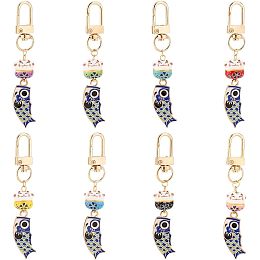 PandaHall Elite 8pcs Beckoning Cat Keychains Lucky Cat Keychain Keyrings Japanese Maneki Neko Fortune Pendants Wealth Health Cat Ornament Mobile Phone Pendant for Cell Phone Backpack Wallet Christmas