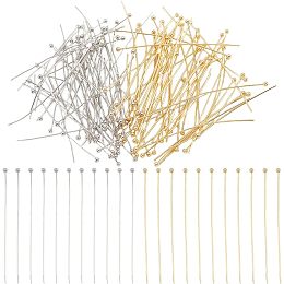 BENECREAT 120Pcs 2 Styles Real Gold Plated Ball Pins, 20~24 Gauge Metal End Headpins Findings for DIY Jewelry Making Findings Earring