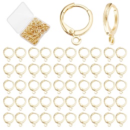 CREATCABIN 50 Pairs Brass Huggie Hoop Earring Findings, with Horizontal Loops, Long-Lasting Plated, Golden, 12 Gauge, 14.7x11.7x2mm, Hole: 1.8mm