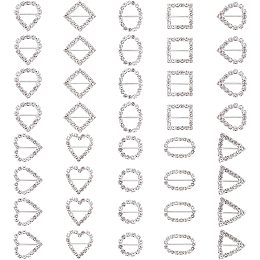 PandaHall Elite Scarf Tie Buckle Rings, 40pcs 10 Styles Metal T shirt Clips Rhinestone Slide Buckles Waistband Neckerchief Clip Rings for DIY Wedding Invitation Letter Women Clothing Embellish, Silver