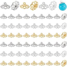 PandaHall Elite 60pcs Flower Bead Caps, 3 Colors Brass Bead Cap Bail End with Loops Flower Filigree Bead Pendant Connectors for Dangle Earrings Bracelets Necklaces Jewelry Making